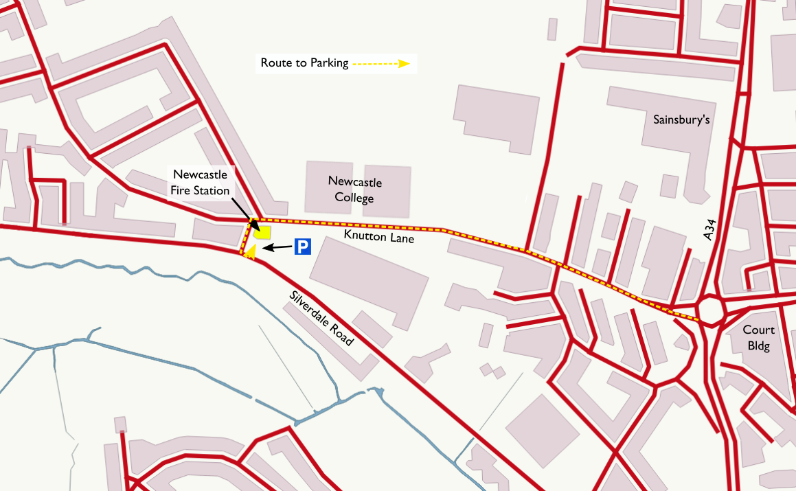 Directions to parking at Newcastle-under-Lyme Community Fire Station