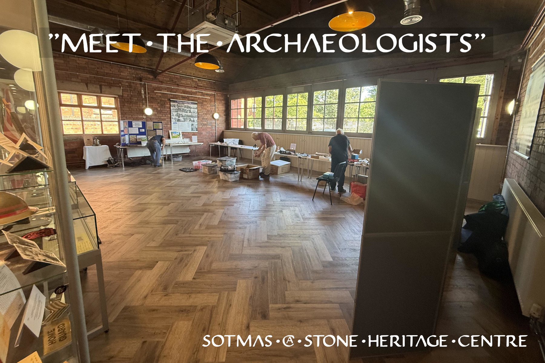 Members of SoTMAS setting up at the old Stone Fire Station, now the home of Stone Heritage Centre. Photo. Dr Helen Malbon